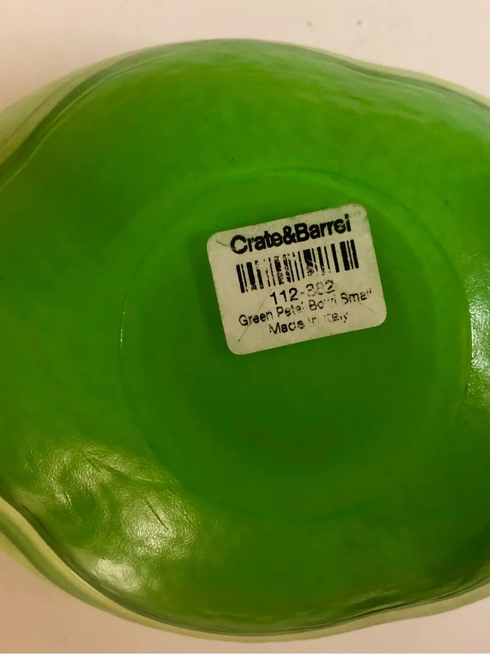 Crate &Barrel Lime Green Scalloped Handblown Glass Bowl Italy